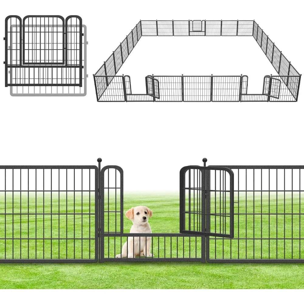 Decorative Garden Fence Metal Garden Fence Panels with Gate, 28 Panels Outdoor Garden Fencing 75ft(L) x 24in(H) Dog Playpen