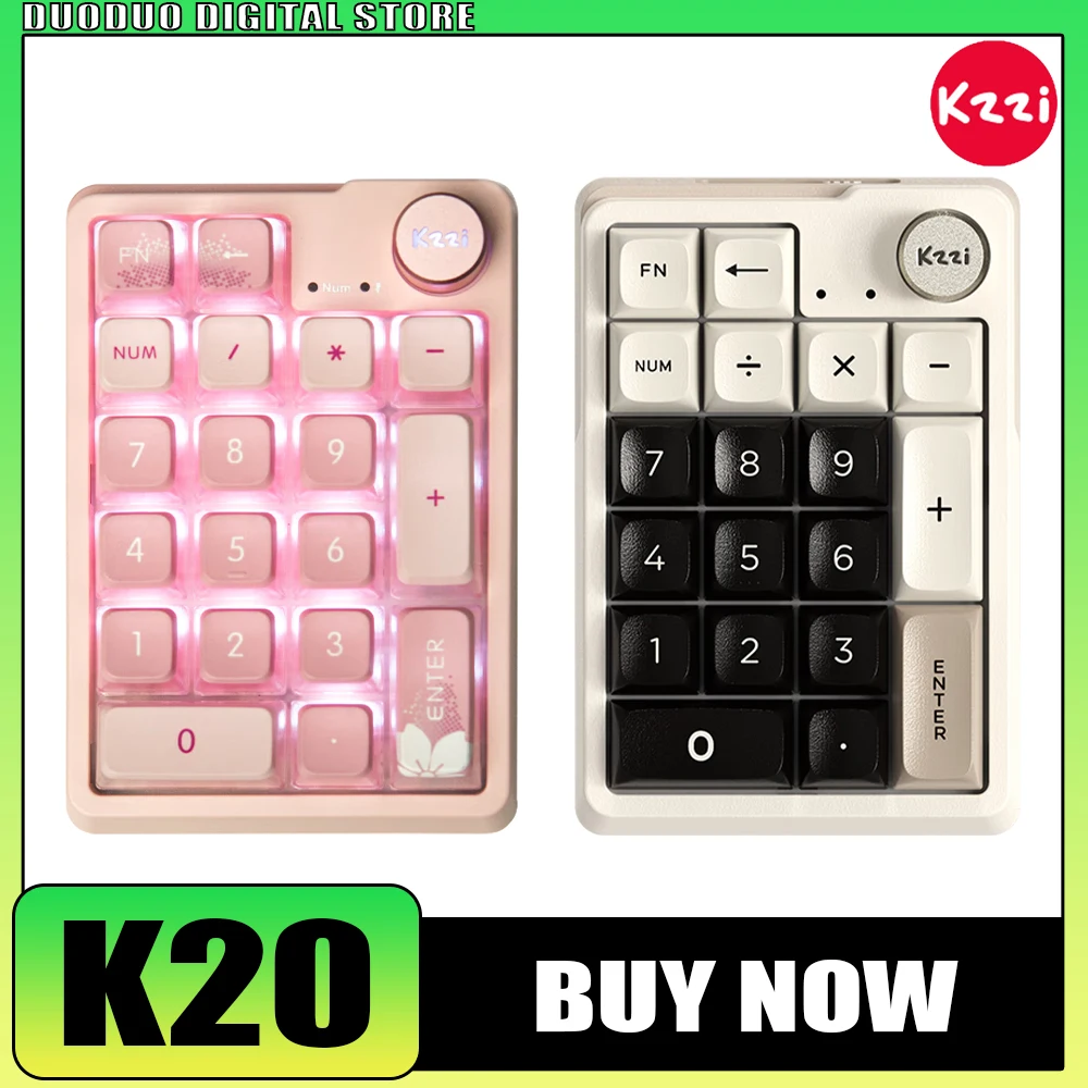 

Kzzi K20 Mechanical Keyboard Keypad Multifunctional Knob RGB Three Mode Hot Swap Wireless Mini Keyboard Pc Gamer Accessories