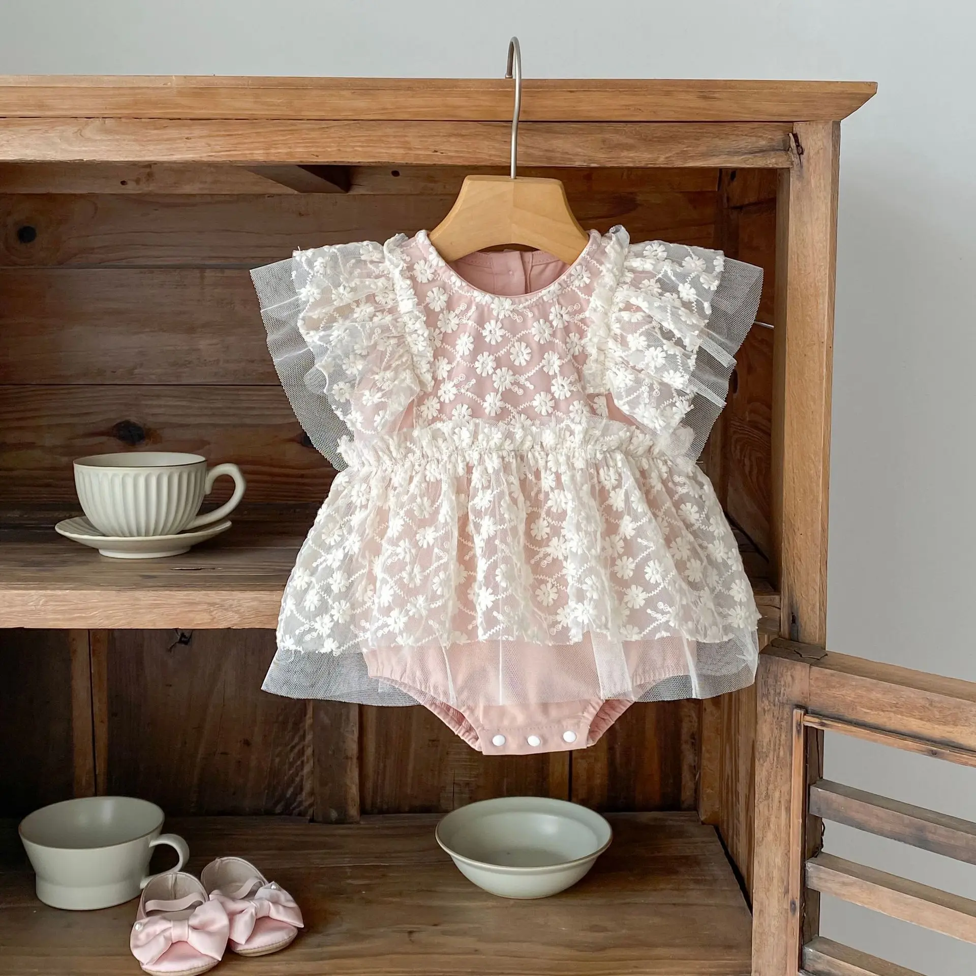 New Baby Summer Short Sleeved Bag Fart Clothes, Women's Baby Mesh Jumpsuit, Full Moon Hundred Day Dress, Crawling Clothes