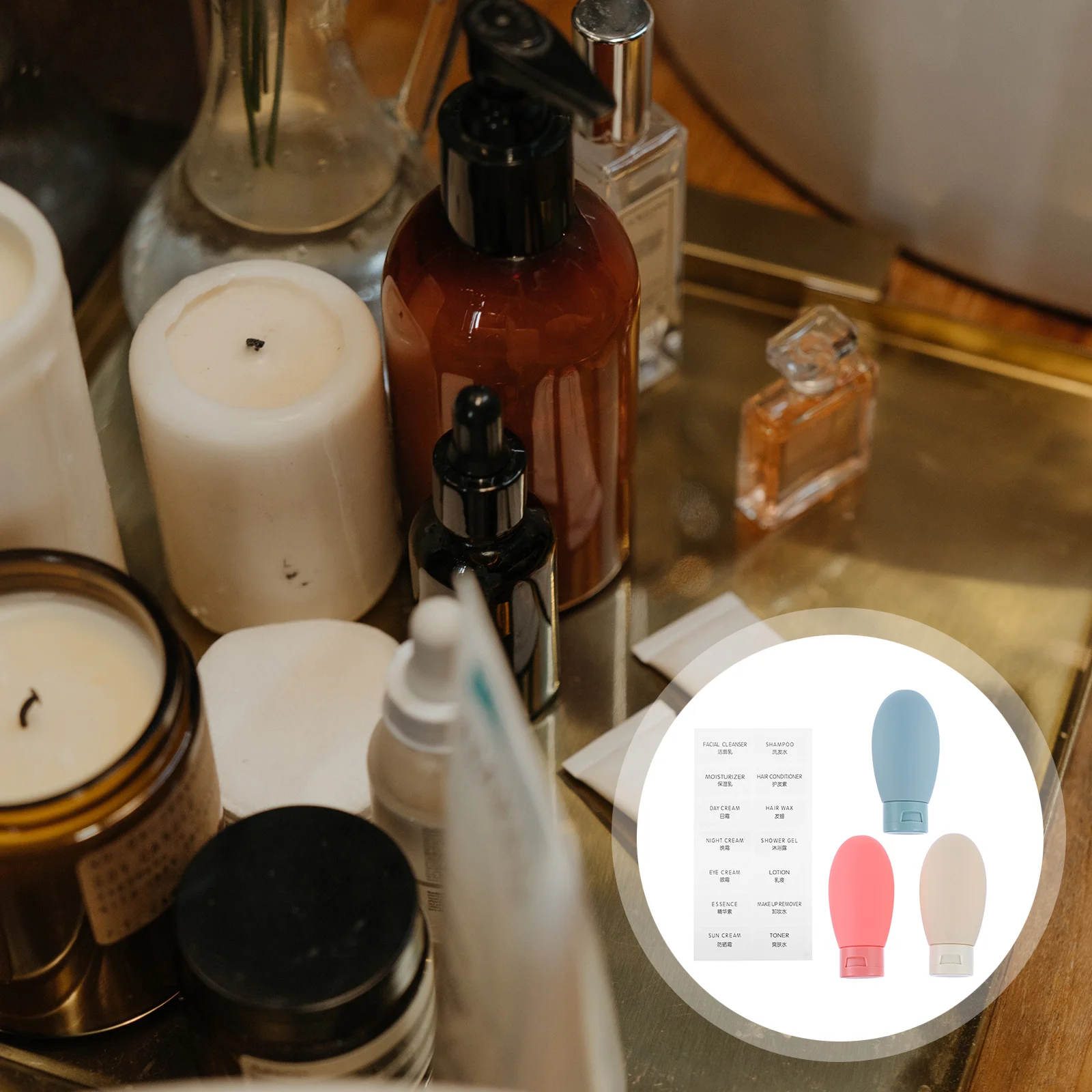 

3pcs Sub Bottling Set Travel Lotion Sub-Bottles Portable Squeeze Bottles Cosmetics Storage Travel-Size Bottles Squeezable Pp Pe