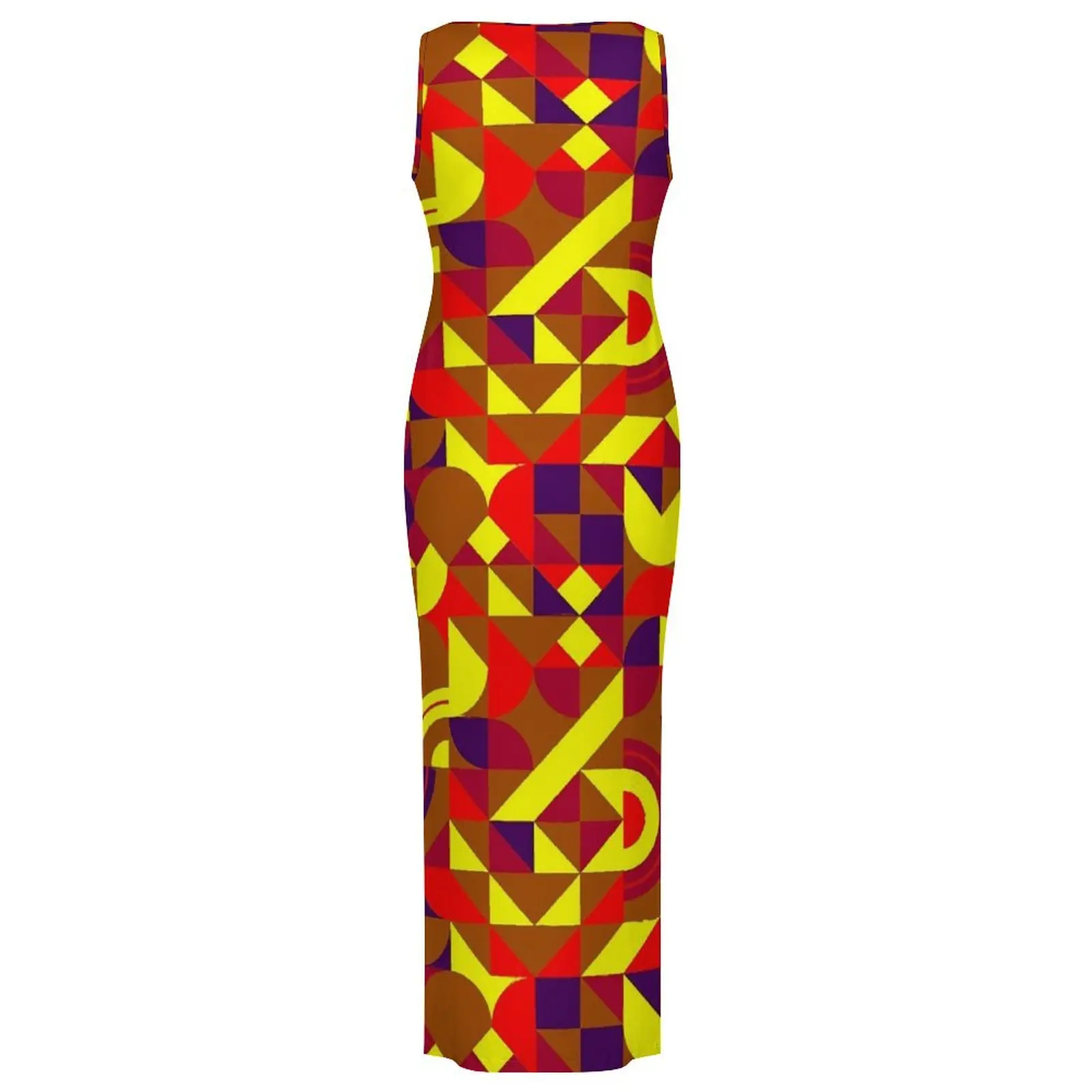 다채로운 지오 프린트 드레스 민소매 추상 기하학 캐주얼 Y2k 맥시 드레스 빈티지 Bodycon 드레스 여성 빅 사이즈 Vestidos