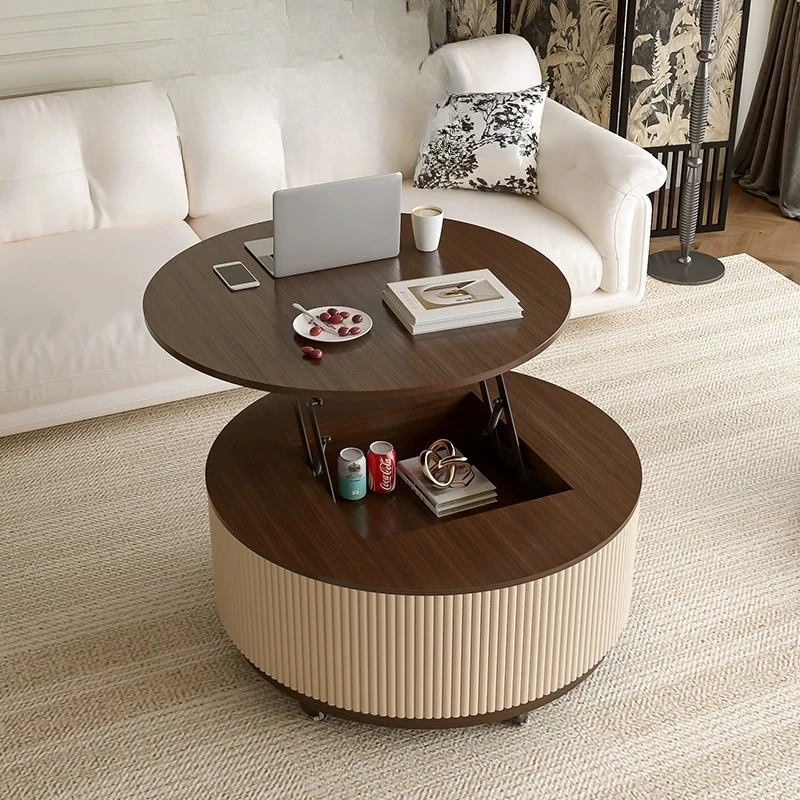 Household living room small apartment round mobile lifting tea table