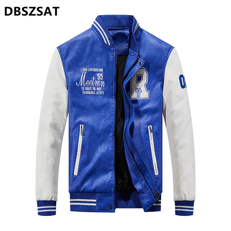 

2023 High Quality Autumn Winter Embroidery Jacket Male Motorcycle Stand Pu Leather Jacket Men Plus Size 4XL Baseball Jackets Men