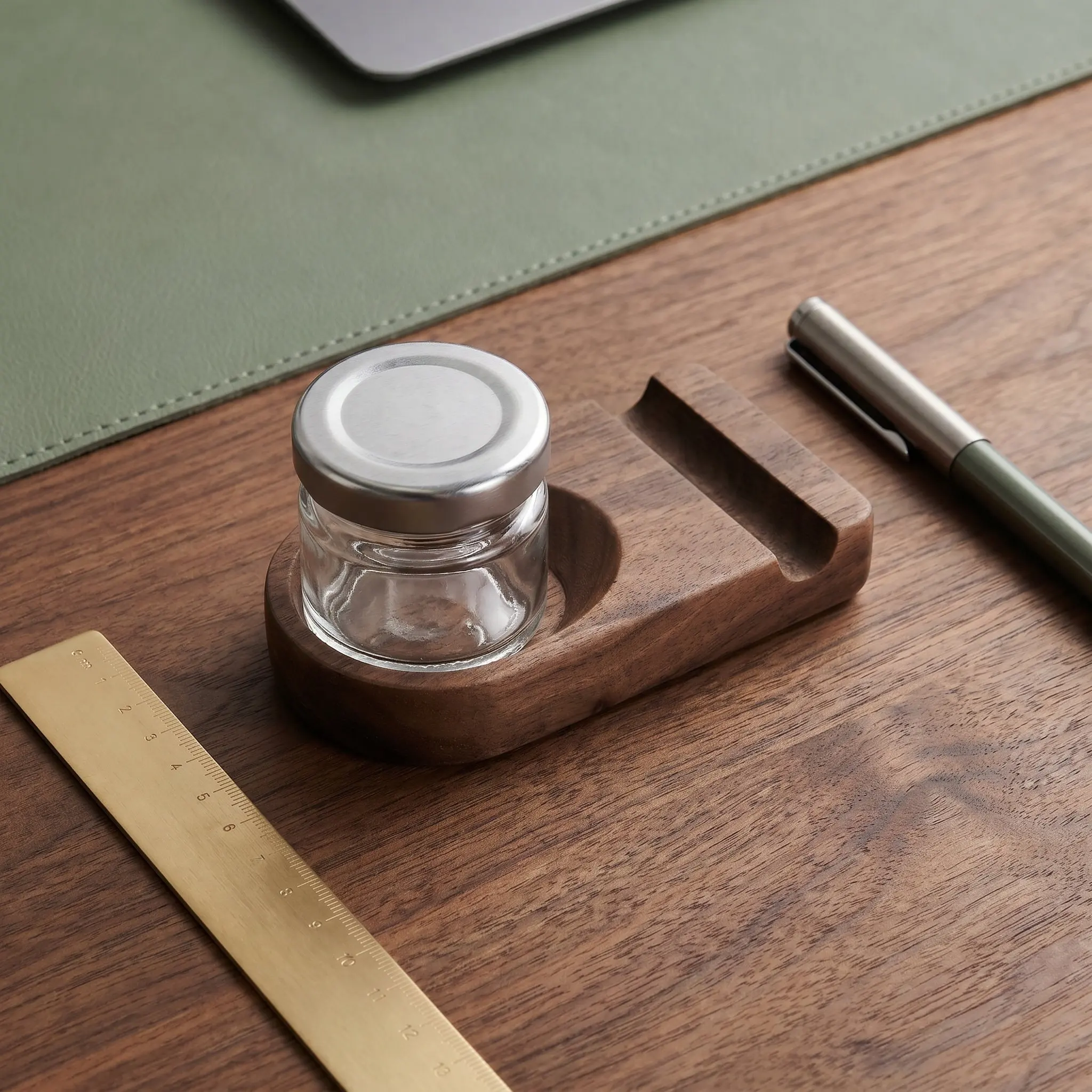 1Set Wooden Pen Stand Calligraphy Desktop Organizer Ink Bottle Holder Stable Dip Pen Ink Well with Nib Rest Artist Writing