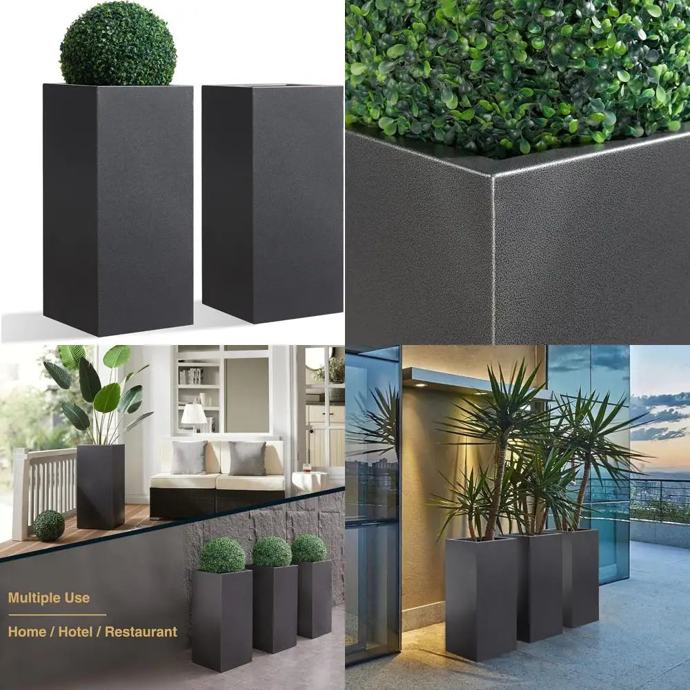 

Rectangular Tall Outdoor Indoor Planter Box, 14x14x30 Inches, 25lbs, Dark Gray, No Assembly Needed, Heavy Duty Metallic Planter