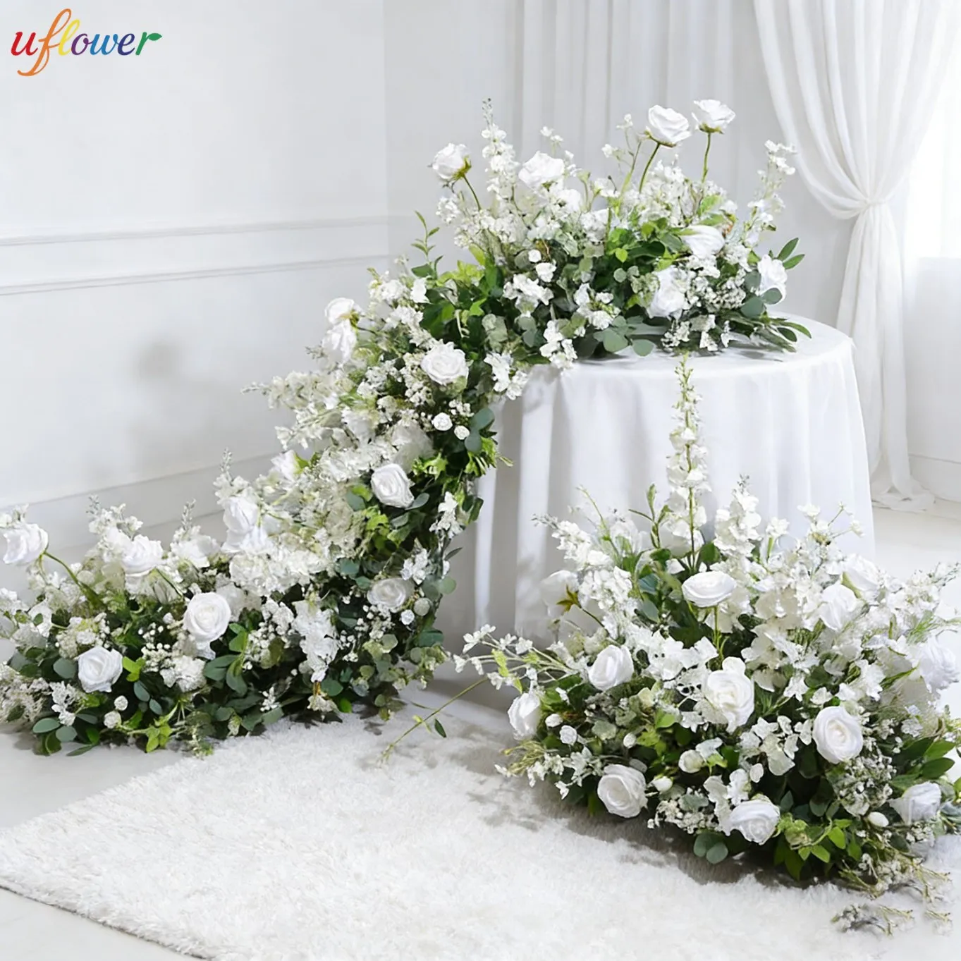 

Искусственная цветочная композиция Uflower: белые розы, зеленые листья, цветочный ряд, цветочный шар, декор для мероприятий, свадебный фон, украшение для вечеринок
