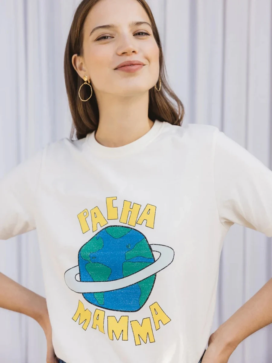 

Earth Letter Print Graphic T-shirt Cotton Round Neck 2023 Summer Women Short Sleeve Tshirts Female Casual Elegant Artistic Tops