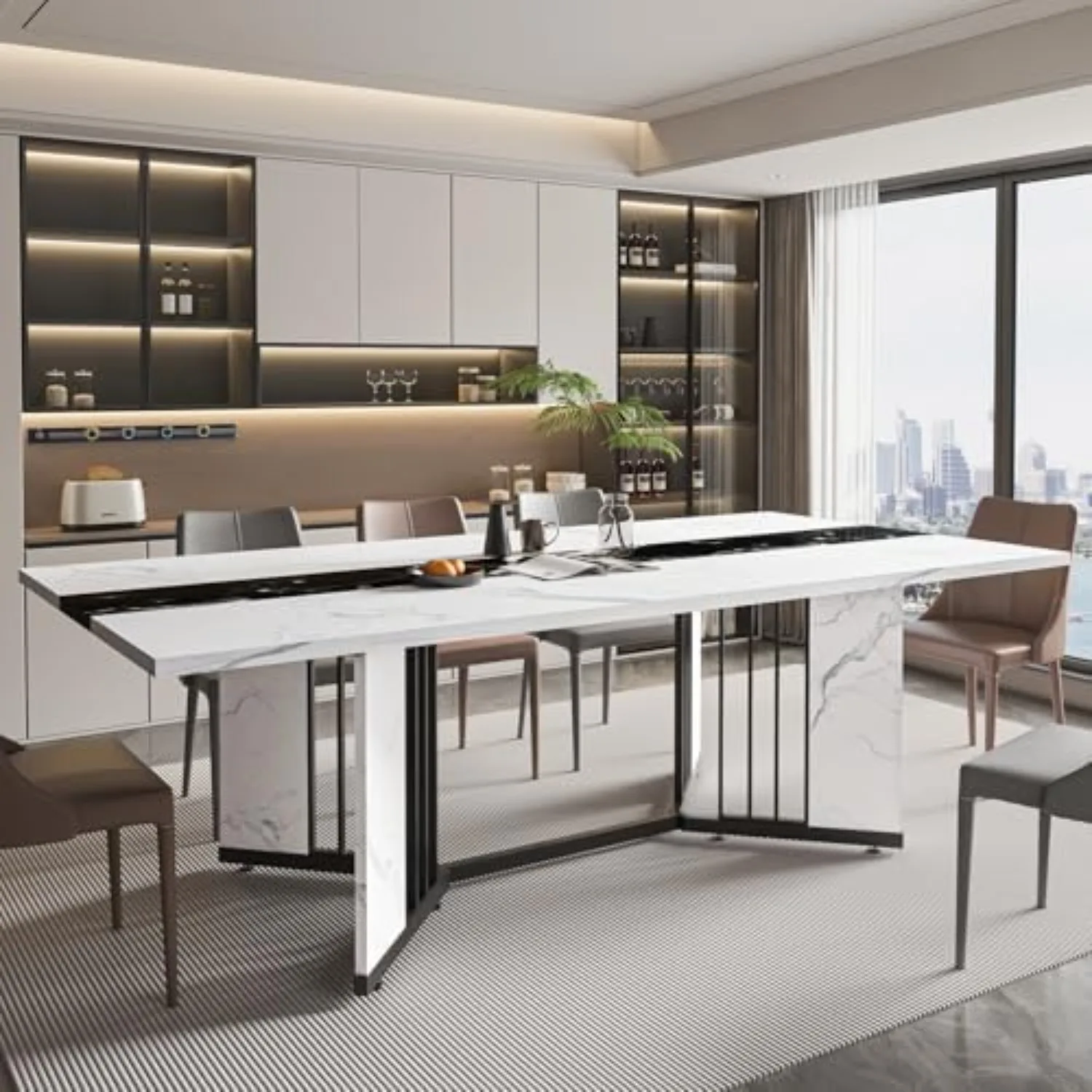 71inch Dining Table for 6-8 People, Large Rectangular Wood Kitchen Table with Waterproof Tabletop and Adjustable Leg