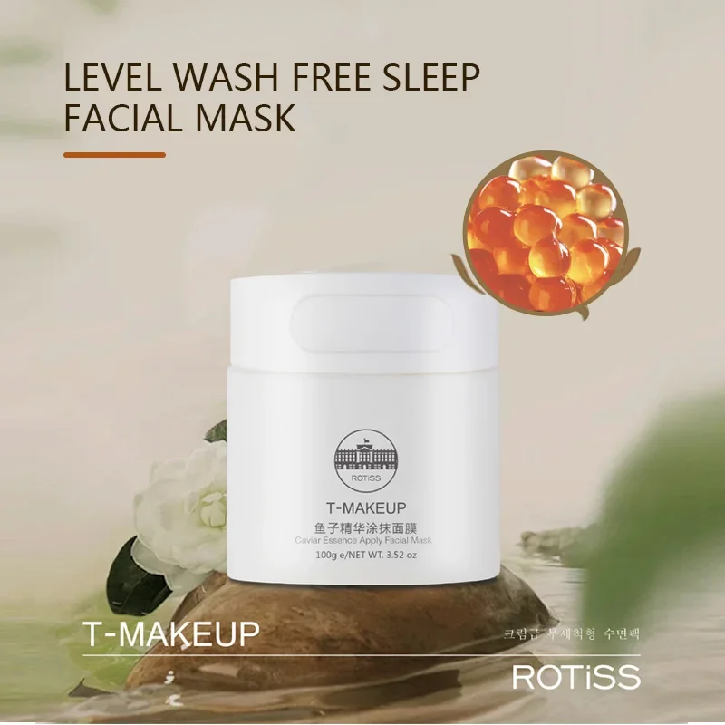 Máscara facial ROTiSS-CAVIAR ESSENCE APPLY, máscara facial sem lavagem para dormir, deixando a pele hidratada, suave, bomba, cuidados com a pele