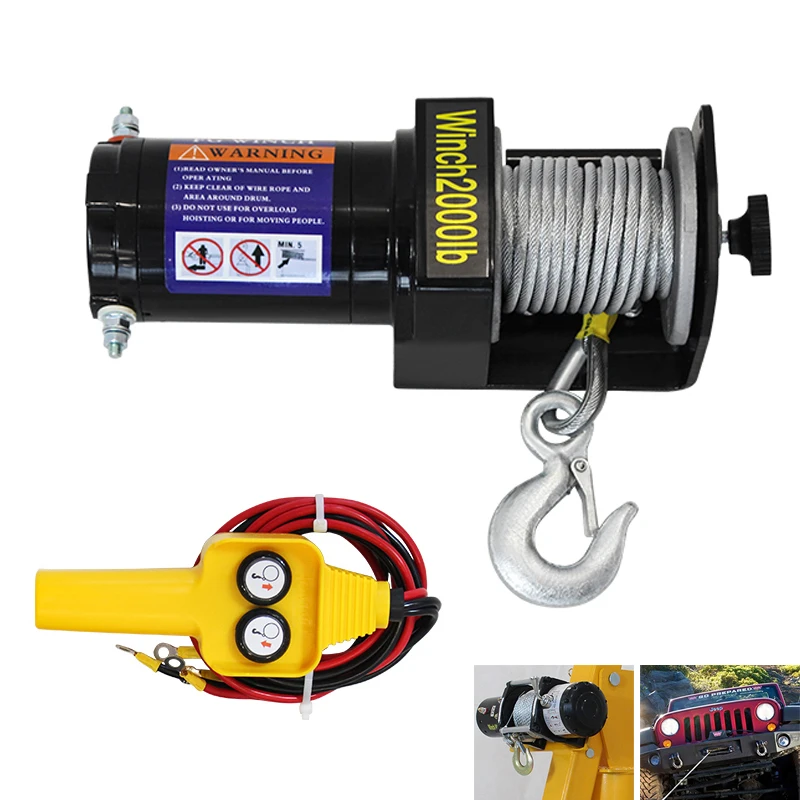 

Electric Winch Car-mounted Small Crane Self-rescue Lifting Car-specific Electric Hoist Wireless Dual-use 12V 24V 2000LBS 3000LBS