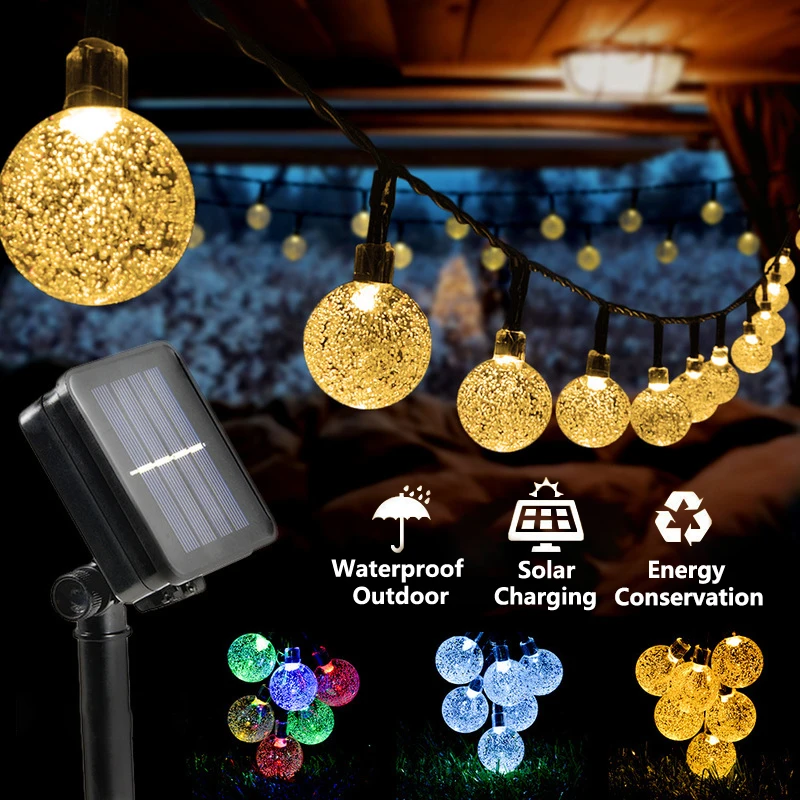 

Solar String Lights Outdoor 100 Led Crystal Globe Lights Waterproof Solar Festoon Fairy Light for Garden Christmas Party Decor