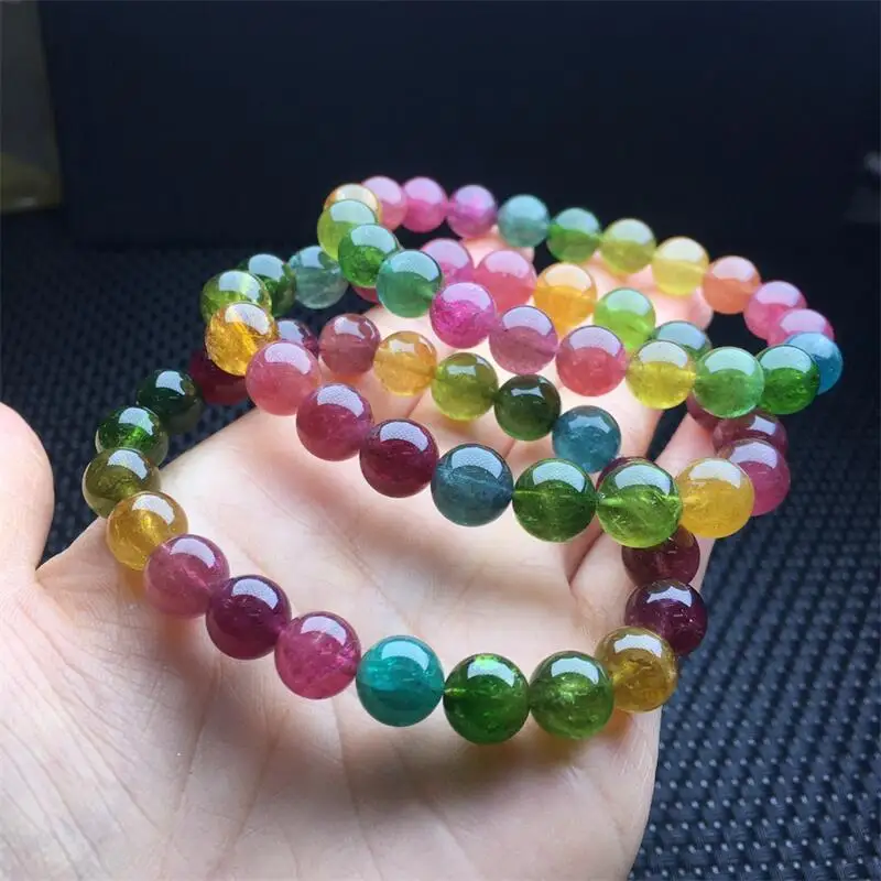 8MM Natural Colored Tourmaline Bracelet Couple Energy Yoga Bracelet Men Women Healing Fengshui Jewelry Gift 1PCS