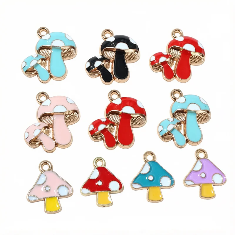 10pcs Mushroom Charms Alloy Enamel Pendants for Earring Bracelet Necklace Craft DIY Jewelry Making Accessories Findings