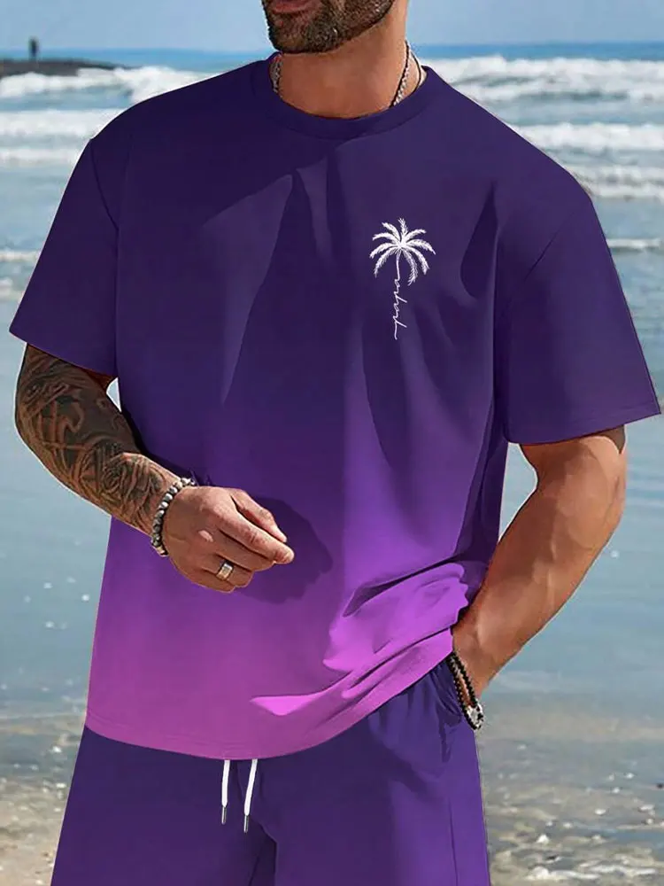 2024 New Hawaiian Men's Fashion T-shirt Summer Daily Casual Men's Short-sleeved Top Outdoor Beach Men's Crew Neck T-shirt