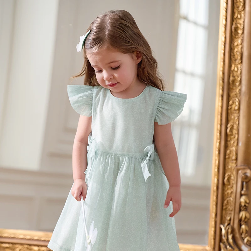 Dave Bella Children's Dresses Autumn Spring Girls Clothes Gentle Princess Kids Sweet Mesh Skirt Blue Bow Party Outdoor DB2253121