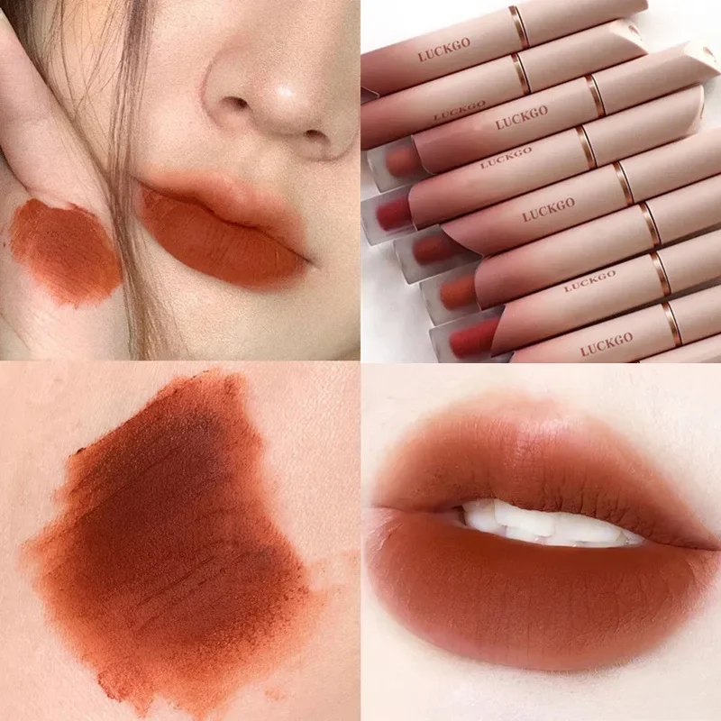 Crema de lápiz labial líquido mate, pigmento rojo y Rosa Nude, tinte de labios Sexy para mejillas, hidratante, brillo de labios de larga duración, Cosméticos impermeables