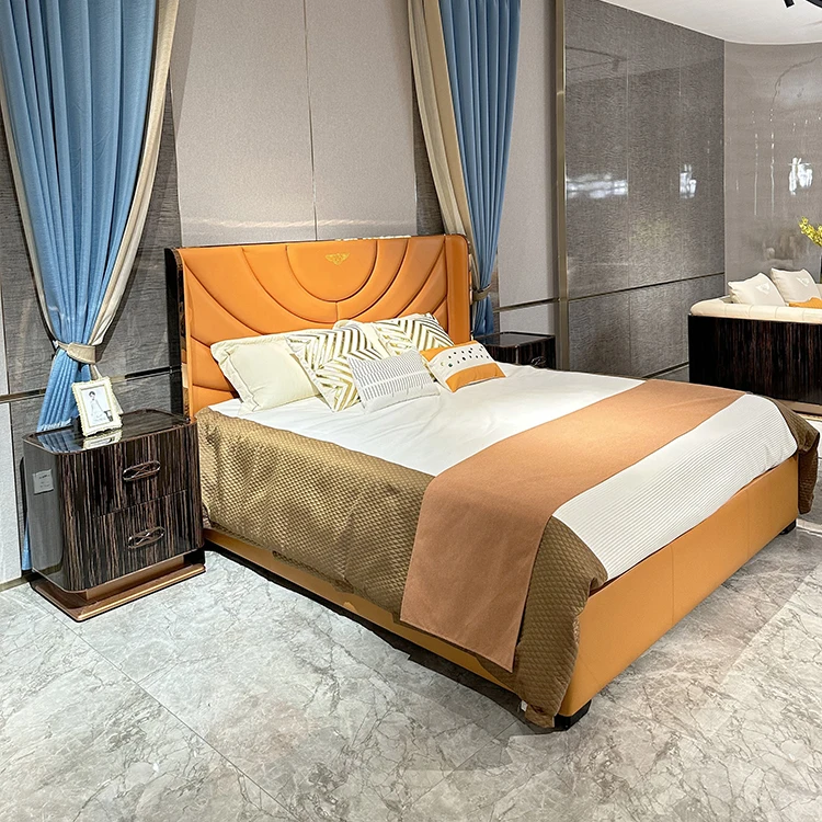 Modern Italian Latest Double Bed Designer Furniture Leather Deluxe Bed Group Italian Modern Master Bedroom Deluxe Bedroom Set
