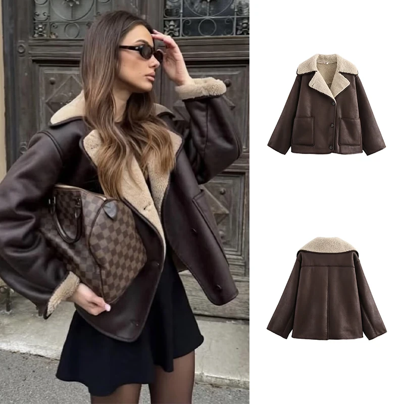 SLTNX Double-Sided Flip Collar Long Sleeve Jacket  for Women Comfortable Casual Style Winter New