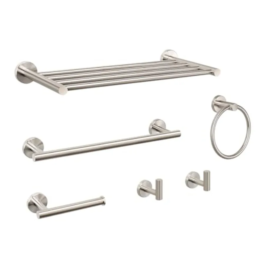 

Bathroom Accessories Set 6 Pieces, SUS304 Stainless Steel Bathroom Hardware Set, Shower Towel Rack for Kitchen, Towel Holder Wa