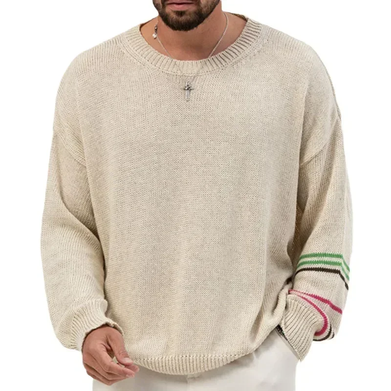 

Men's Sweaters Spring Autumn Thin Knitted Pullovers Round Neck Long Sleeve Casual Loose Pullover Fashion Male Basic Tops