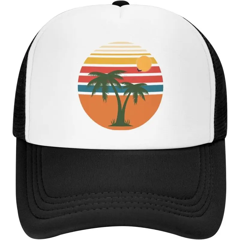 Tropical Palm Tree Hat Mesh Cap for Men Women, Adjustable Trucker Hat Baseball Cap