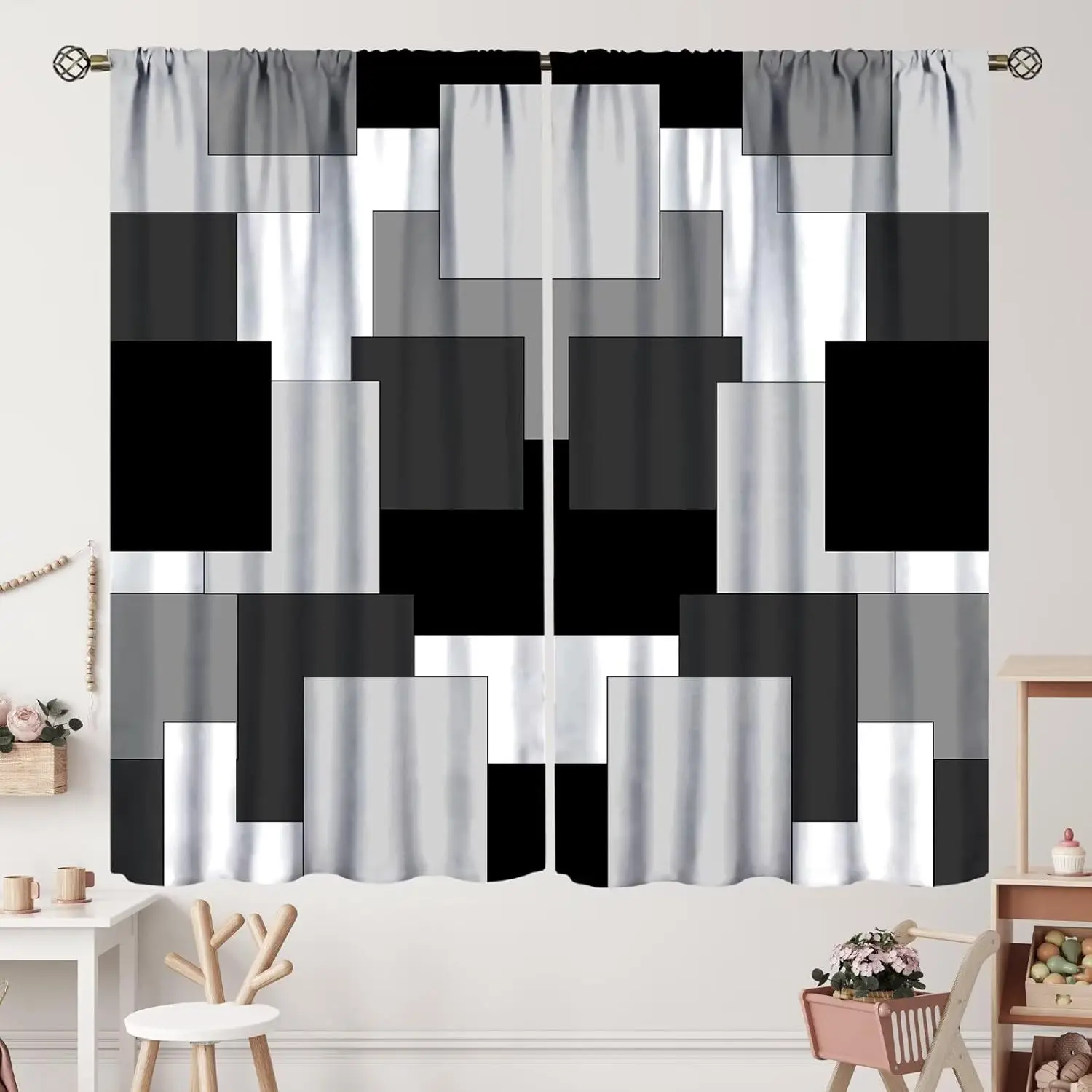 Gray And Black Curt…