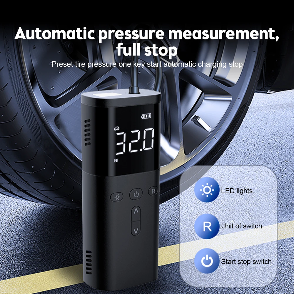 Car Air Compressor Air Pump Portable Electrical Air Pump with LED Lamp Power Bank Function Wireless Tire Inflatable Air Pump