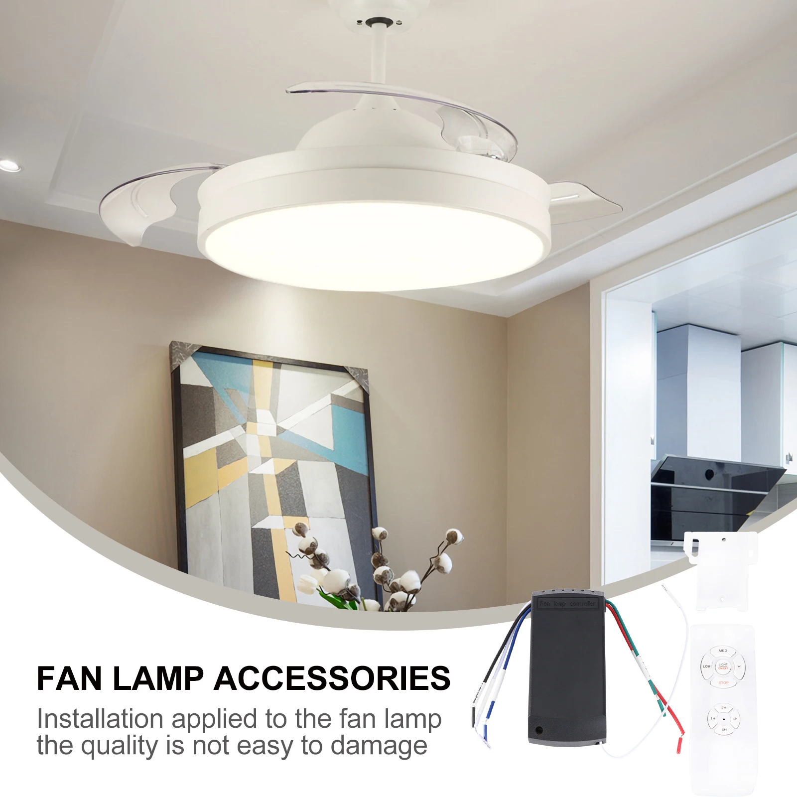 

Ceiling Fan Light Lamp Controller Wireless Timing Switch Remote Control White English Receiver Converts Fan to Remote Control