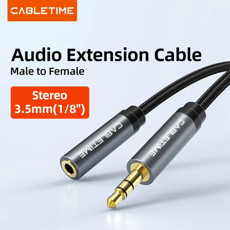 CABLETIME Jack 3,5 Aux удлинительный кабель, обновленный серый аудиокабель для наушников M/F для автомобиля, ноутбука, мини-ПК, ТВ, Xiaomi Huawei