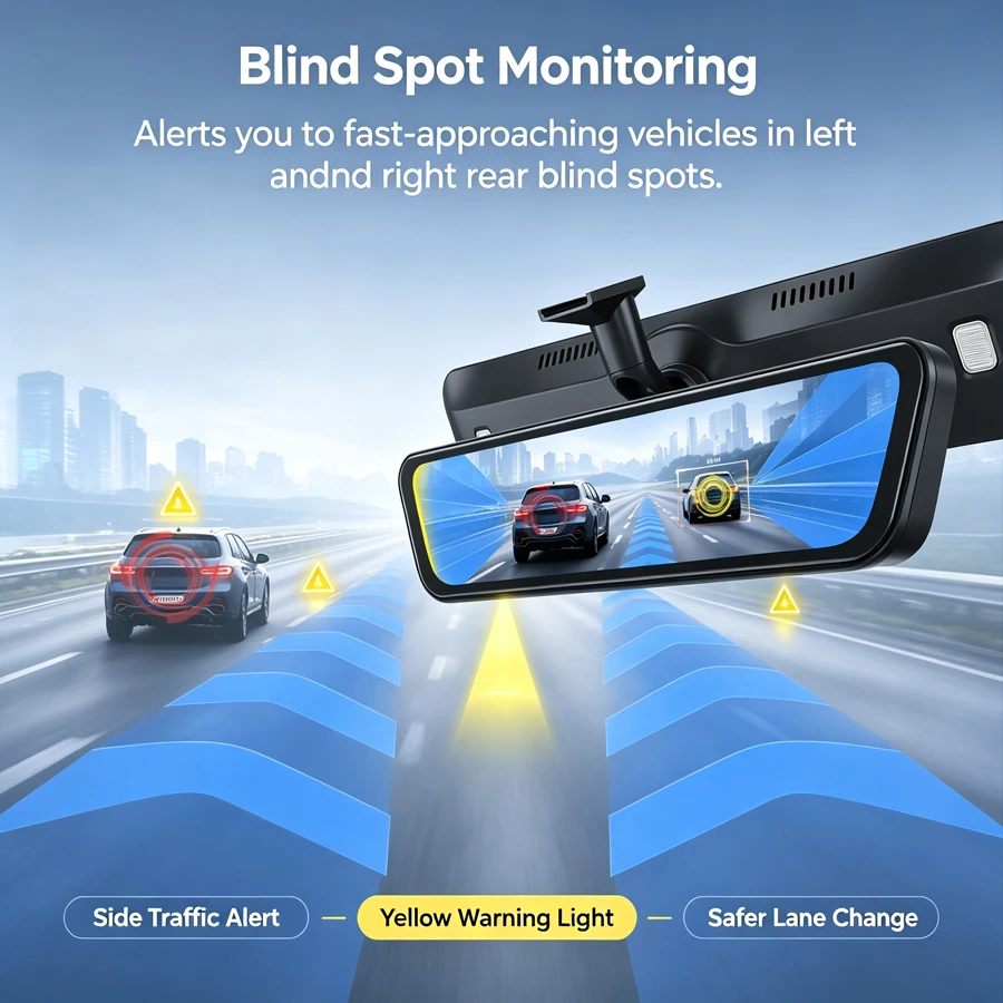 Smart Streaming Rearview Mirror ADAS Function Lead Vehicle Start Reminder Non-Motor Vehicle Detection Spot Monitoring Driving