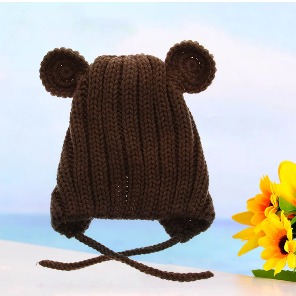

Bear Ears Warm Wool Knitted Hat Baby Crochet Beanie Coffee Winter Kids Hats Stretchy Thick Charm Kids Hat Wool Cap