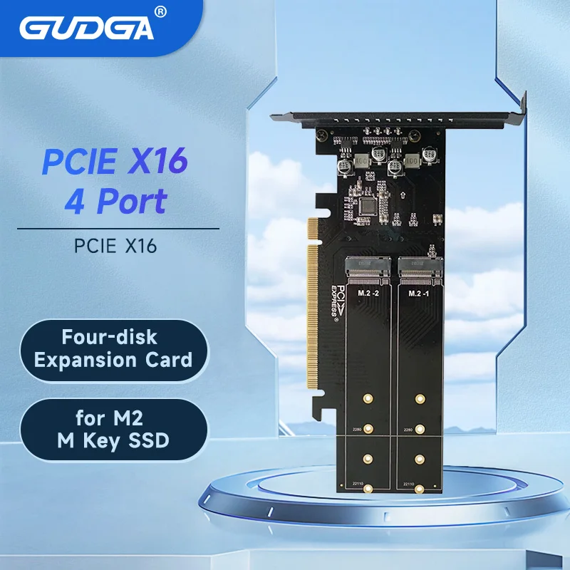 PCIe To M2 Adapter Card, PCIE X16 4 Port M2 NVME M Key SSD Add on Card M.2 PCI Express X16 Adapter VROC RAID Expansion Card Chia