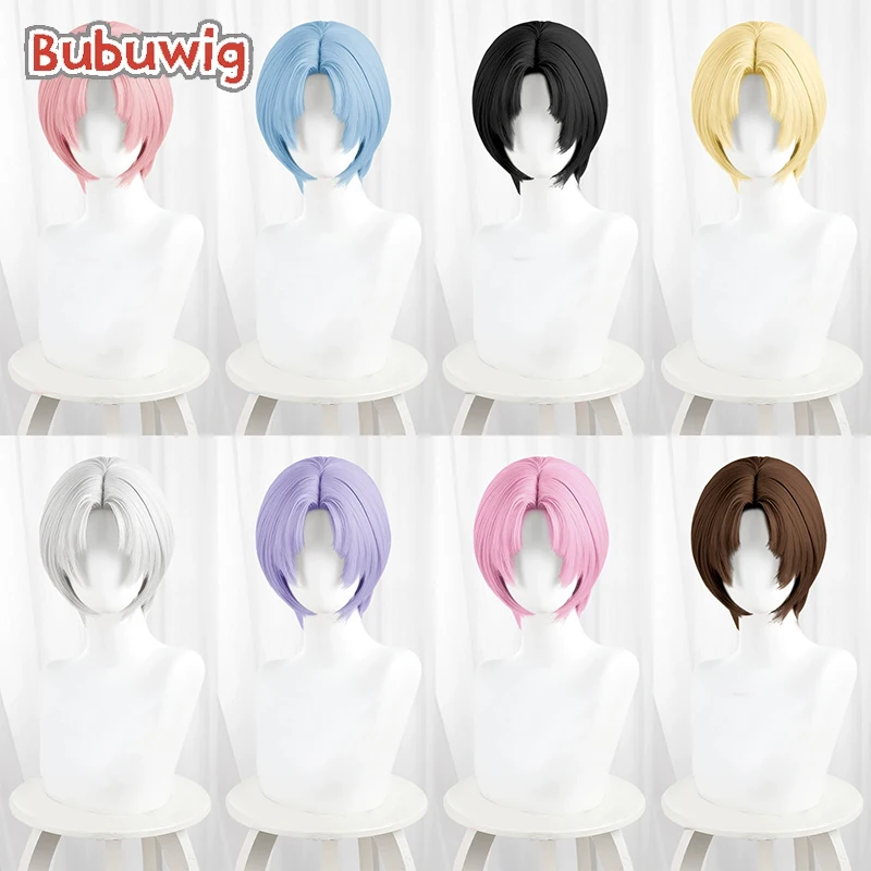 Bubuwig Synthetic Hair 30cm Short Straight Fashion Anime Cosplay Wigs 49 Colors Black White Blue Brown Pink Wig Heat Resistant