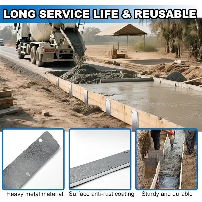 10PCS Flat Steel Stakes For Concrete Forms - Heavy Duty Solid Metal Concrete Stakes With Holes, Rust Coating 15.7IN