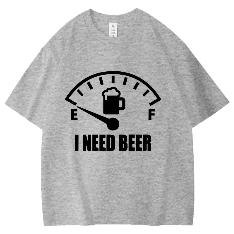 I Need Beer Pattern Men Women Cotton T-Shirt Simple Unisex Tee Loose Large Size Tops Fun Letter Couple Shirt Street Clothing
