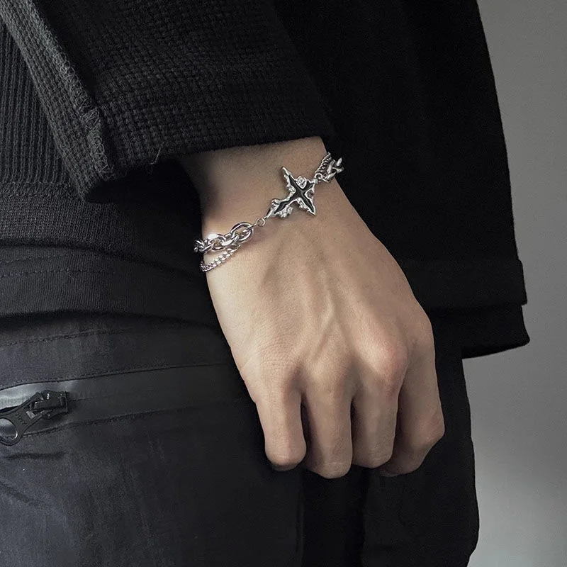 1 قطعة عالية الجودة الهيب هوب الفولاذ المقاوم للصدأ الصليب أساور للرجال النساء ربط سلسلة الطبقات أساور ارتداء اليومي مجوهرات هدايا