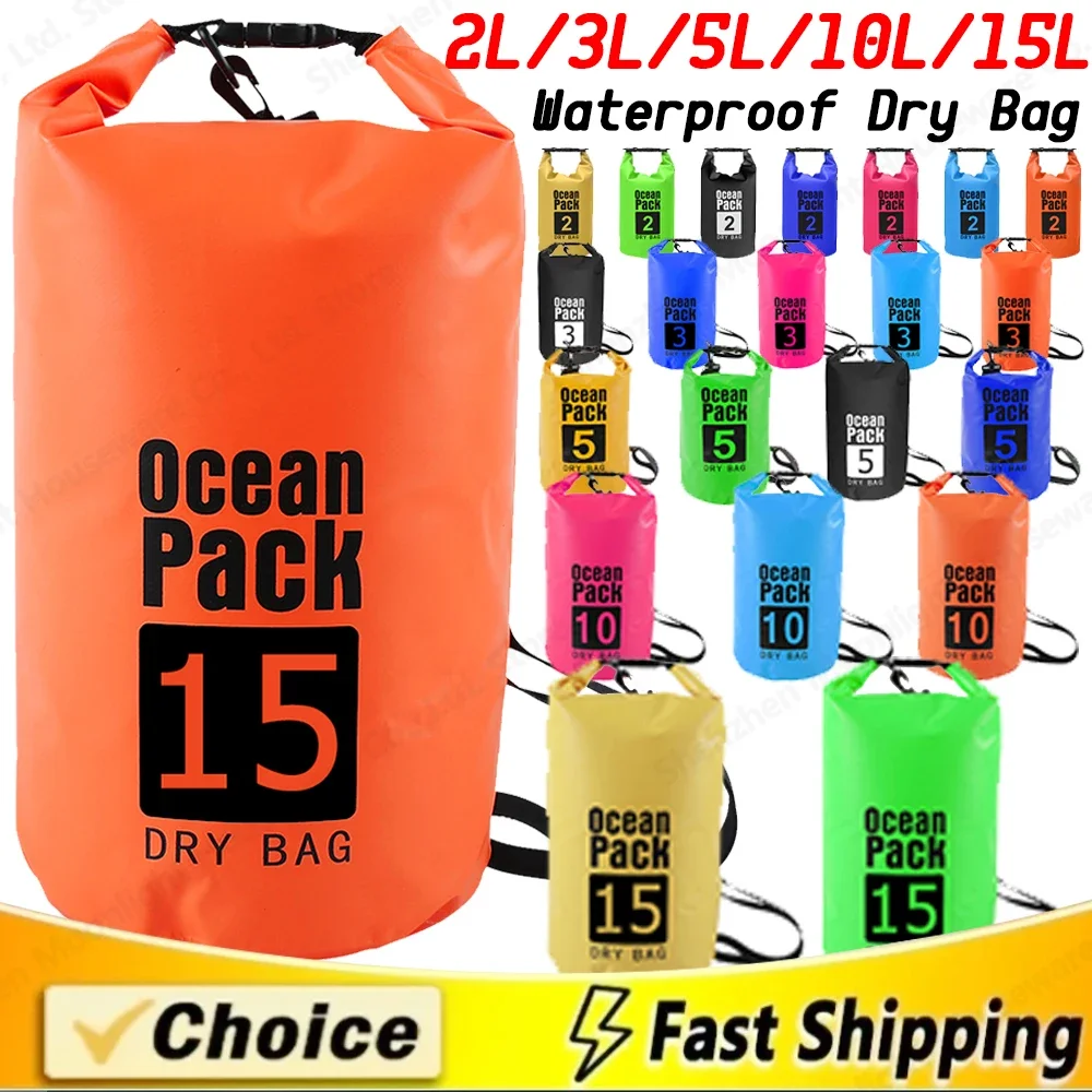 

2L/3L/5L/10L/15L Waterproof Dry Bag Storage Outdoor Swimming Kayak River Hiking Float Sailing Canoe Diving Compression Backpack
