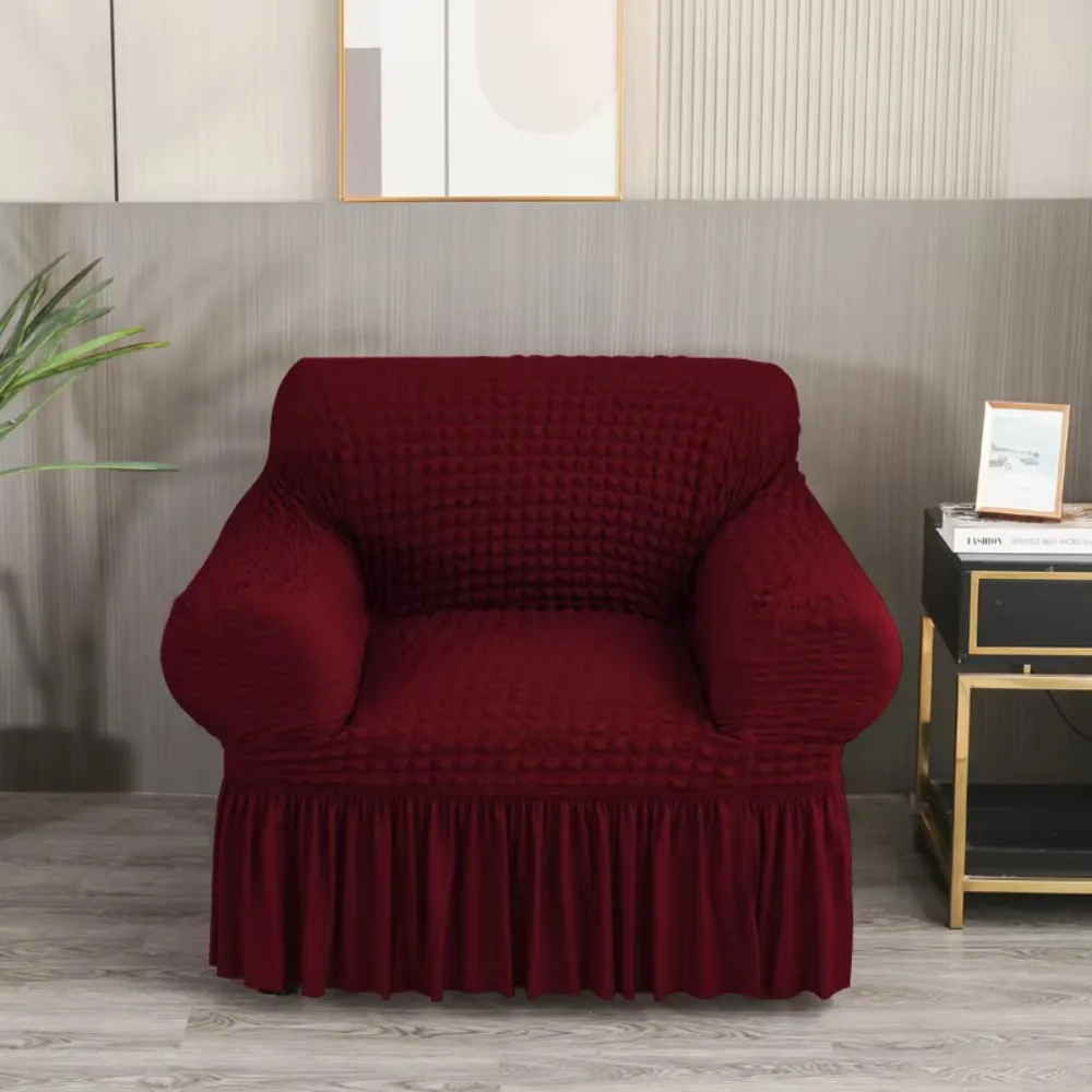 

High Elastic Seersucker Grid Sofa Cover Dirt-resistant 1/2/3/4 Seater Sofa Protecter with Skirt Hem Universal Sofa Slipcover