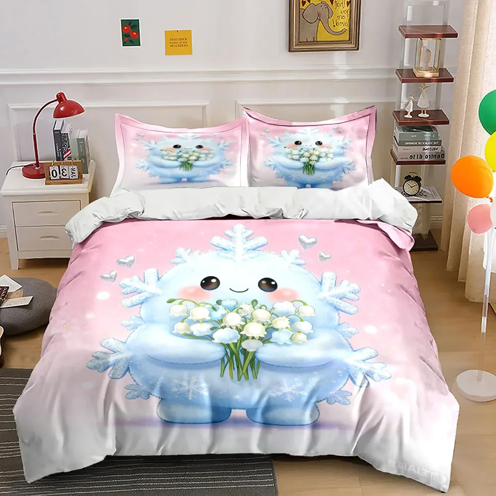 Cartoon Snowflake Gift Set Decor Multiple sizes kid's and adults' bedroom Exquisite 3PC bedding set, gift
