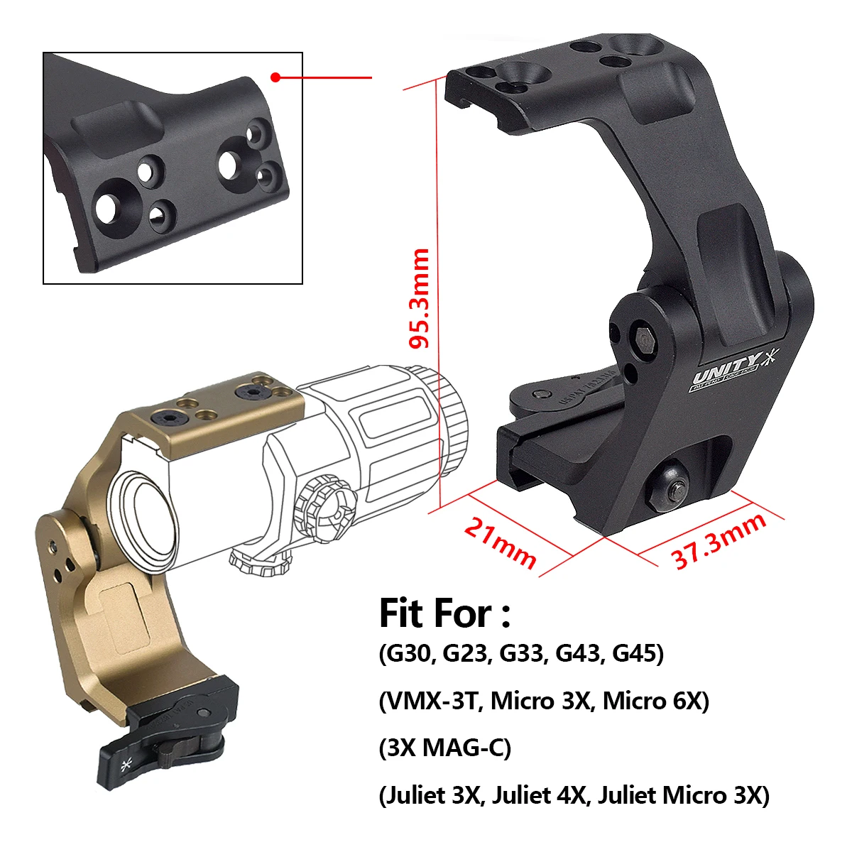 Tactical UNITY OMNI FTC Magnifier Mount Optic Base G33 G43 551 553 558 QD Lever 2.26