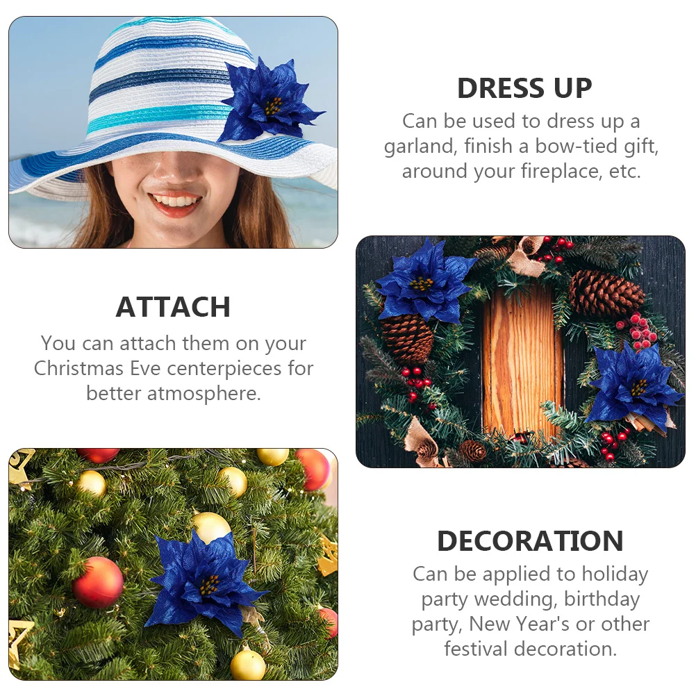 

12Pcs Christmas Simulation Flower Glittery Appearance Safe Use Party Wedding Birthday Decor Decor Flower
