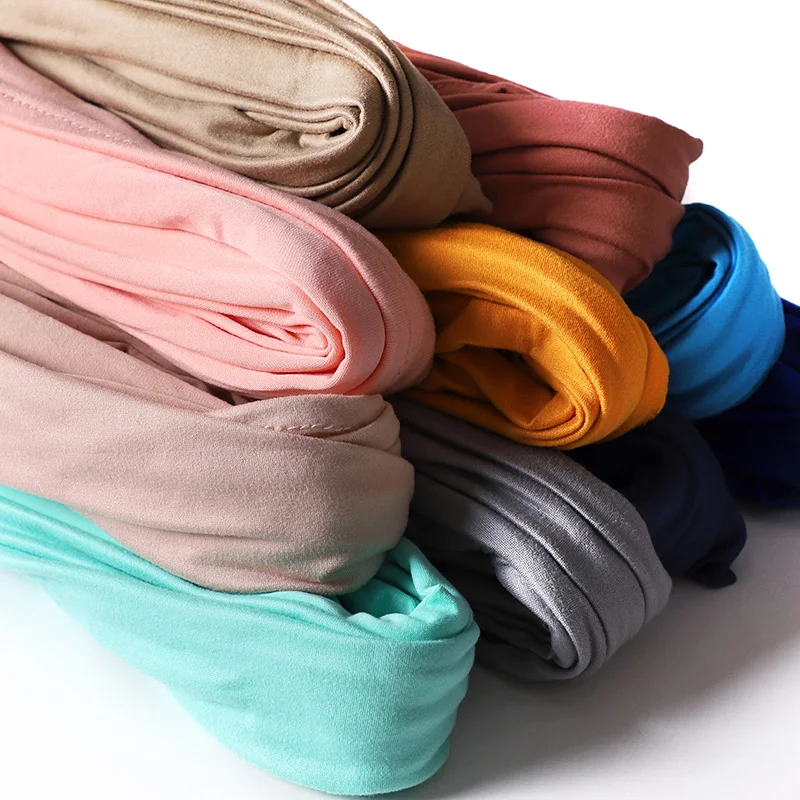 Muslimischer Hijab-Schal aus schlichter Baumwolljersey, einfarbig, mit guter Stich, dehnbar, weich, Turban-Kopfwickel, Schal, Foulard Femme – Detail 7