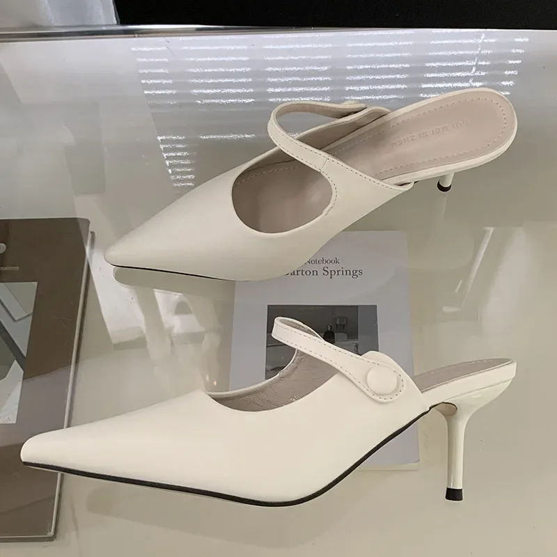 Fashion Pointed Toe Pumps Women Thin Heels Shoes 2024 New Female Slip On Footwear Ladies High Heels Shoes Slippers Mules