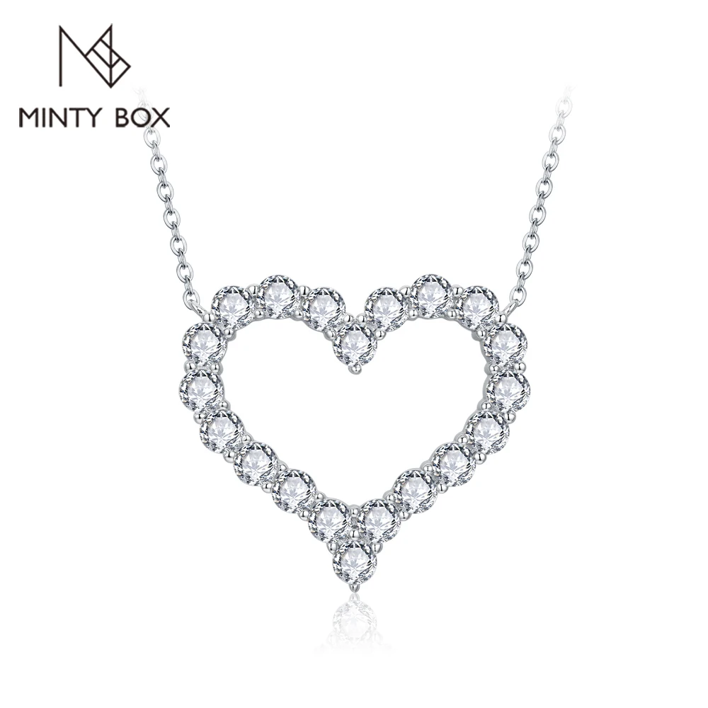 

MINTYBOX Solid 925 Silver Moissanite Necklace for Women Heart Shape Diamond Engagement Wedding Luxurly Sparkling Jewelry Gift