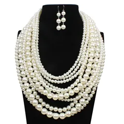 Wedding Jewelry Three-row Pearl Bridal Jewelry Set Rhinestone Four-leaf Clover Necklace Earring Three-piece Set Earrings Disfraz