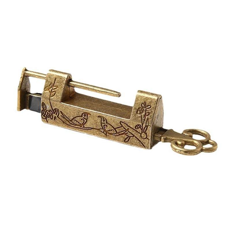 Zinc Alloy Bird-And-Flower Keychain Jewelry Box With Cross-Shaped Lock, Old-Fashioned Retro Decorative Lock