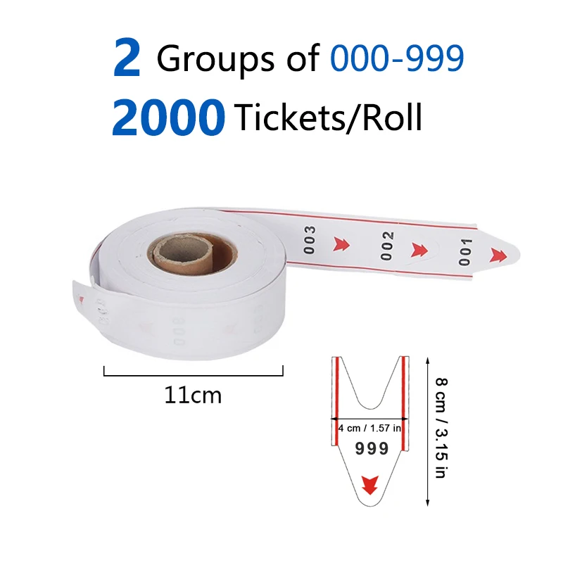 White Ticket Paper Roll Label Receipt for Snail Ticket Dispenser Used in Queue Calling System 2000 Tickets with number 000-999