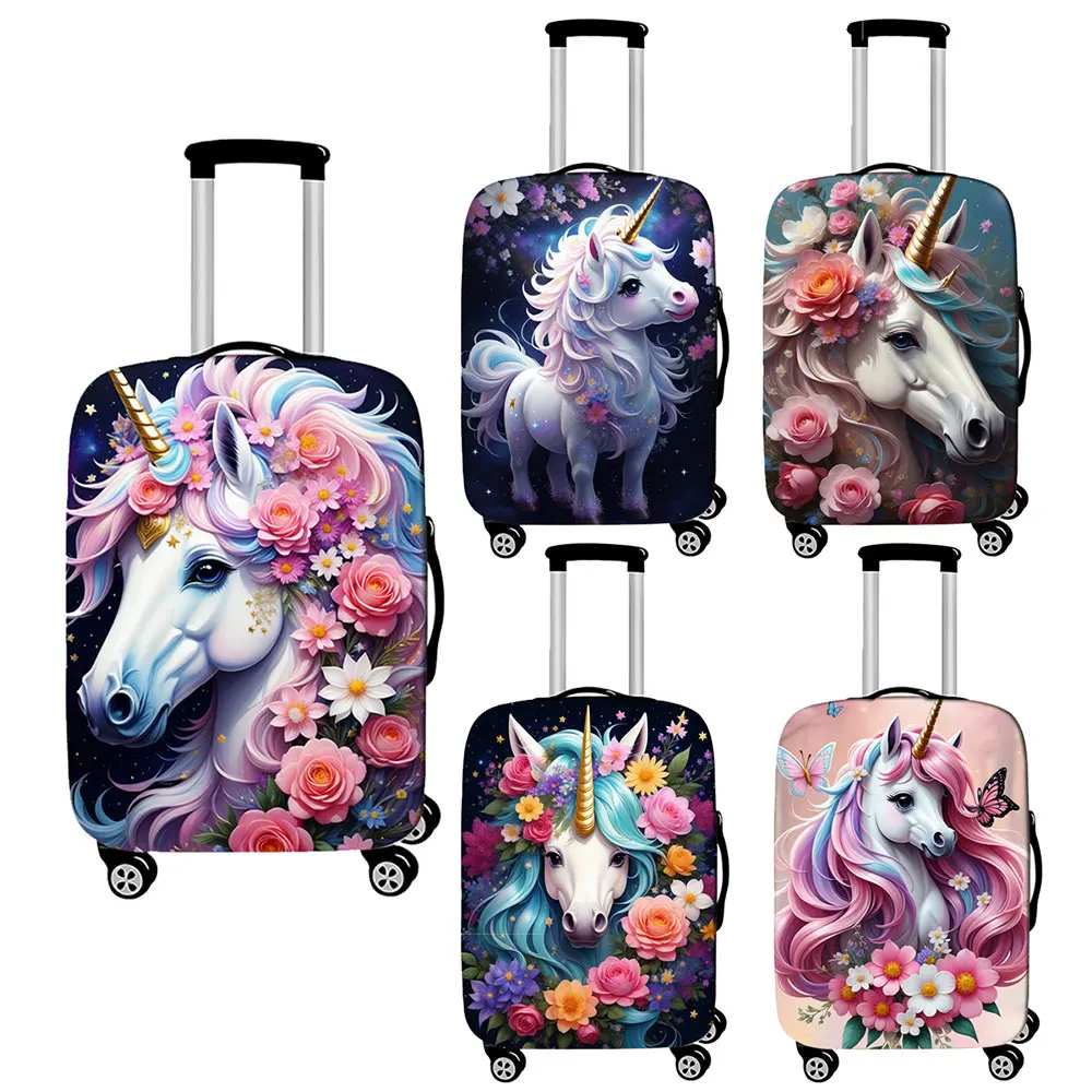 18-32 Inch Unicorn with Flower Print Luggage Cover Fantasy Unicorn Suitcase Protective Covers Luggage Case Travel Accessories