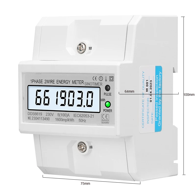 Din Rail Single Phase Electronic Energy Meter AC 220V 100A kWh Counter Consumption Analog Electricity Gague Wattmeter 50HZ