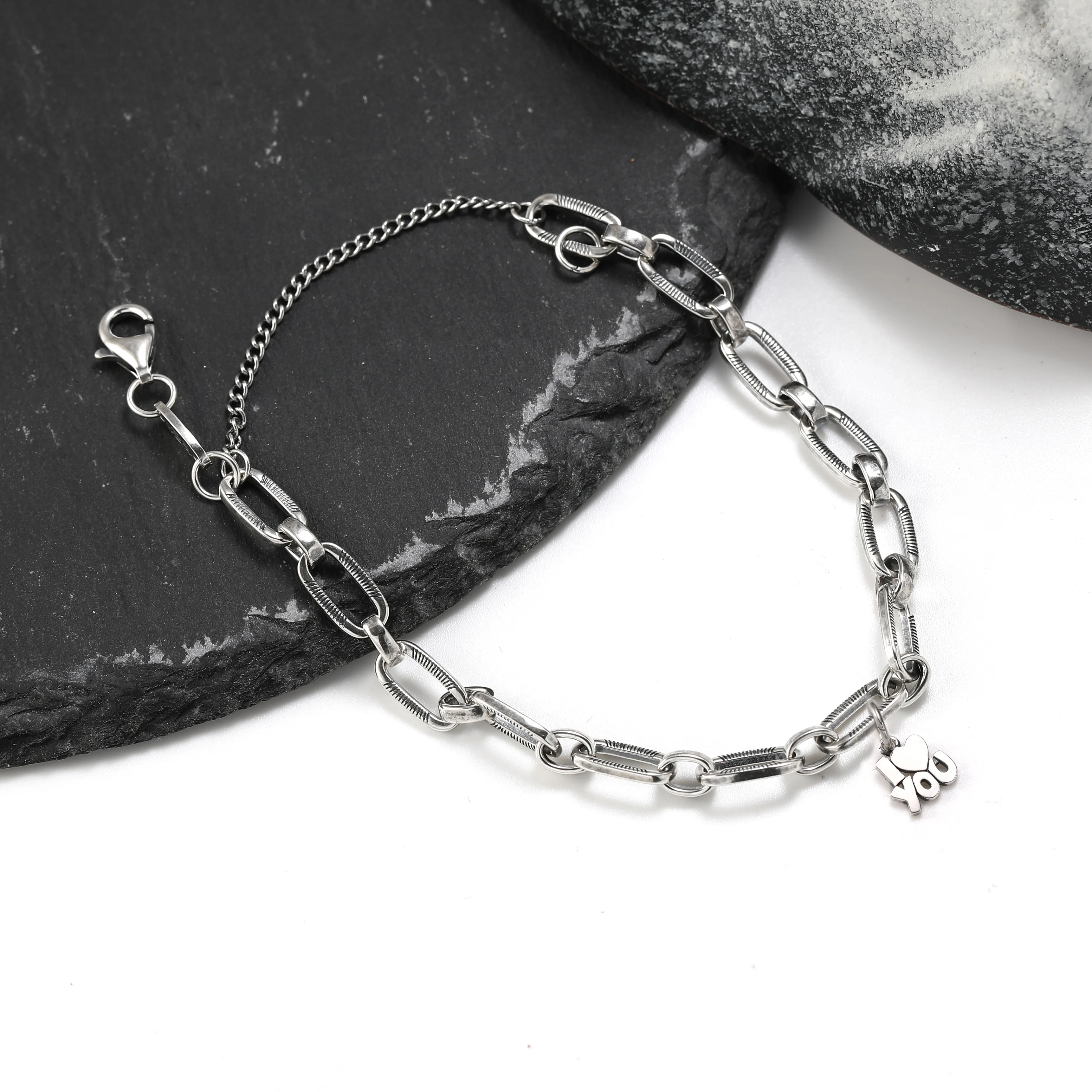 

Genuine 925 sterling silver exquisite Ornate Links Charm Bracelet paired with an "I love you!" pendant